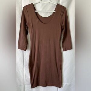 ADC Chocolate Brown Scoop Neck Bodycon Mini Dress | Minimalist Clean Girl